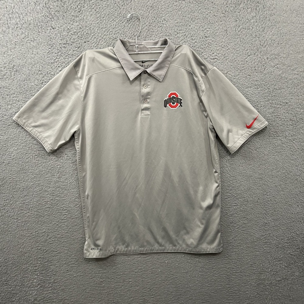 Ohio State Buckeyes Shirt Medium Gray Red Polo Performance Adult Nike Dri Fit